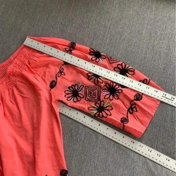 Kyra Off Shoulder Boho Tunic Coral Hand Embroidered Detail Cotton Top size Large - Picture 12 of 13